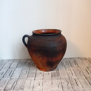 Vintage Black Clay Pot: Rustic Wabi Sabi Vase, Primitive Decor