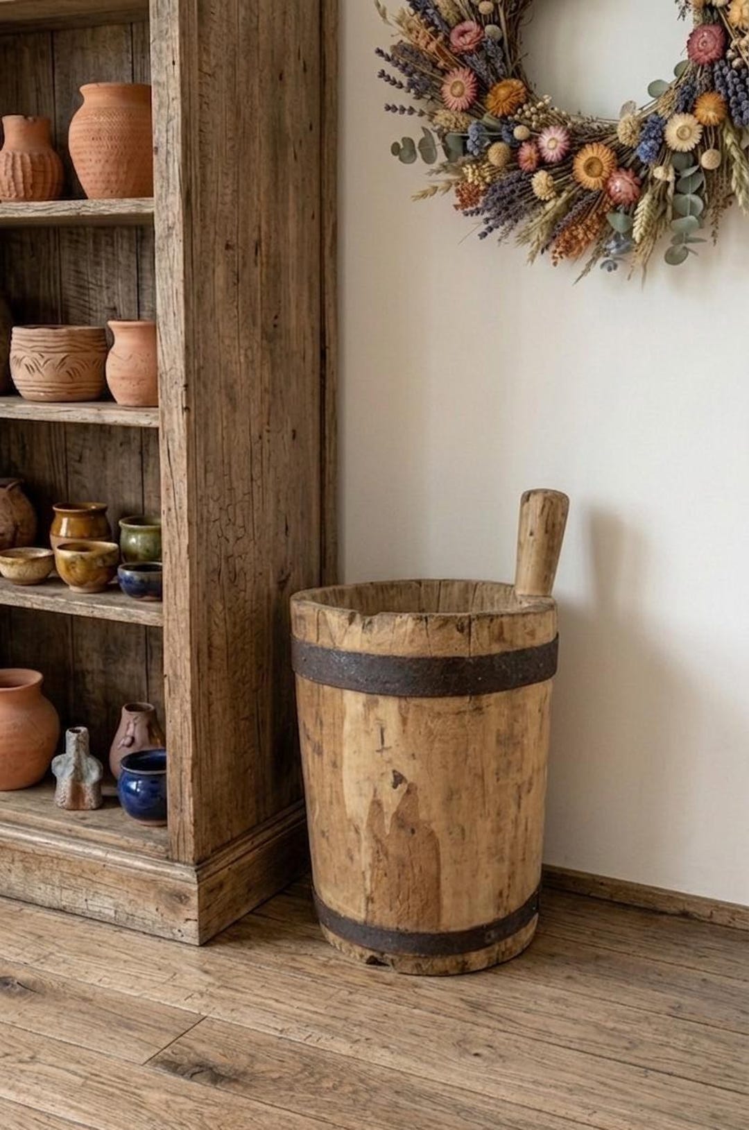 Vintage Handcrafted Wooden Bucket, Rustic Farmhouse Decor - Etsy