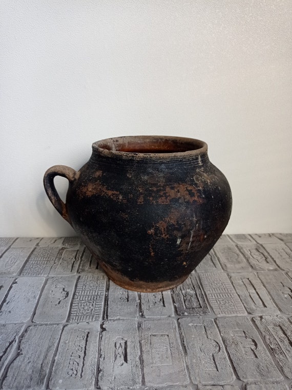 Vintage Clay Pot Old Rustic Vase Primitive Clay Pot Etsy