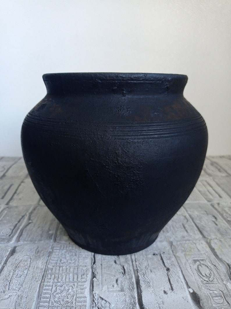 Vintage Black Clay Pot, Old Clay Pot, Wabi Sabi Vessel, Rustic Vase