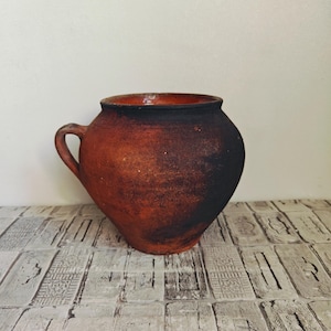 Vintage clay pot, Wabi Sabi vessel, Rustic vase, Old clay pot, Antique vessel