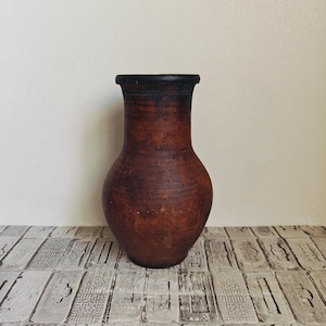 Vintage Clay Vase: Rustic Wabi Sabi Decor, Antique Vessel