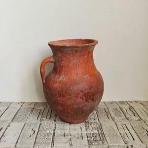 Wabi Sabi vessel, Rustic vase, Old red clay pot, Vintage clay vase, Antique clay vase