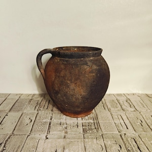 Vintage black clay pot, Old clay vase, Wabi Sabi vessel, Rustic decor, Old clay vase, Primitive pot
