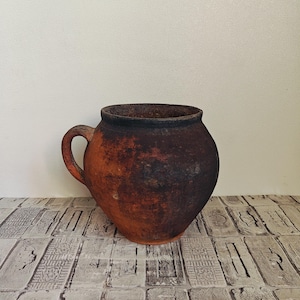 Vintage clay pot, Old clay vase, Rustic vase, Antique vessel, Wabi Sabi pottery, Primitive pot