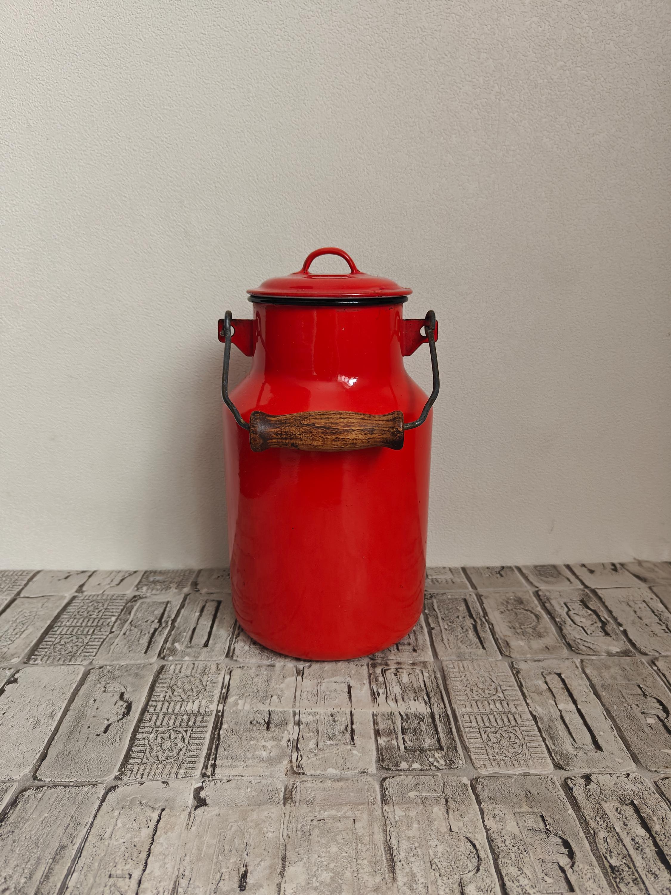 Vintage Red Enamel Milk Can 2l, Rustic Enamelware - Etsy India