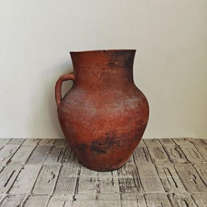 Vintage Clay Vase: Rustic Wabi Sabi Decor, 9.05&quot;