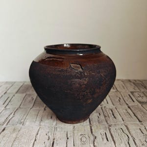 Vintage clay vase, Wabi Sabi vessel, Old terracotta vase, Primitive clay pot, Rustic vase