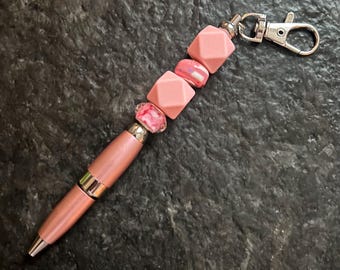 Beaded Keychain Pen, Badge Reel Clip