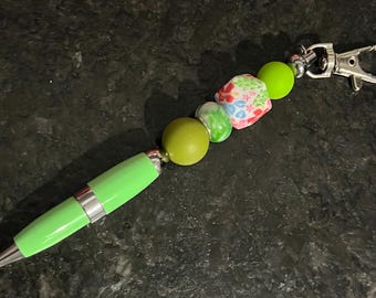 Beaded Keychain Pen - Clip-On Twist Pen for Badge Reels
