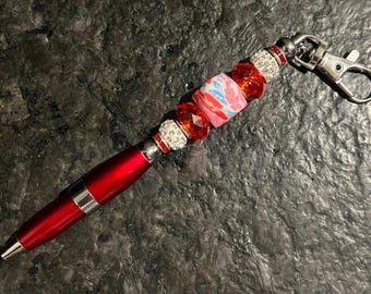 Beaded Keychain Pen: Clip-On Twist Pen, Badge Reel Accessory