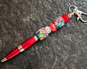 Beaded Keychain Pen: Clip-on Twist Pen, Badge Reel Accessory