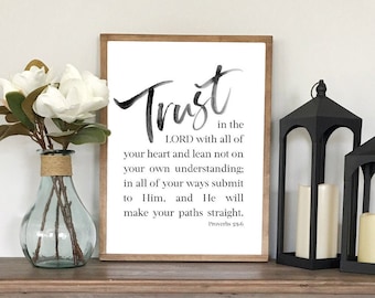Trust In The Lord With All Your Heart, Proverbs 3:5-6, Bible Verse Printable, Bible Verse Wall Art, Scripture Printable, Printable Art