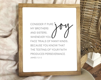 Bible Verse Printable, James 1:2-4; Consider It Pure Joy; Bible Verse Wall Art, Scripture Printable, Printable Art
