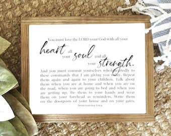 Bible Verse Printable, Deuteronomy 6:5-9 NLT, Shema, Love The Lord Your God, Bible Verse Wall Art, Scripture Printable, Printable Art