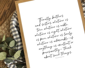 Philippians 4:8, NIV, Bible Verse Printable, Whatever is True, Think about such things, Bible Verse, Scripture Printable, Printable Art