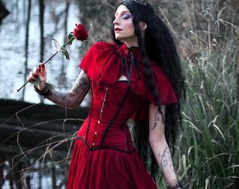 Vampire Masquerade Ball Gown - Burgundy Goth Dress for Halloween