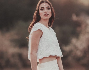 Vintage Lace Crop Top Unique Piece Bridal High Fashion Boho Wedding Outfit Handmade Couture Blouse Romantic Gift Summer Top Designer Elegant