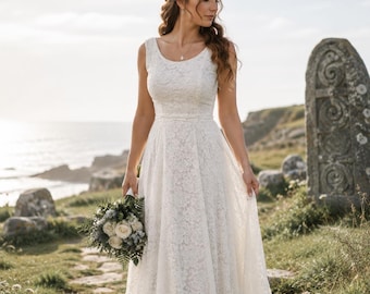 Viking Ivory Lace Pagan Bridal Gown, Celtic Wedding Dress, Norse Handfasting
