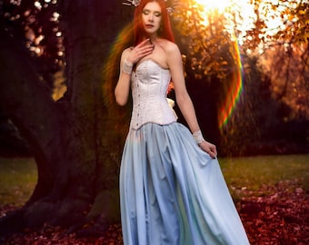 Fantasy corset ball gown, Blue and silver fae dress, Mythical wedding dress, Elf princess bridal dress, Woodland faerie costume dress