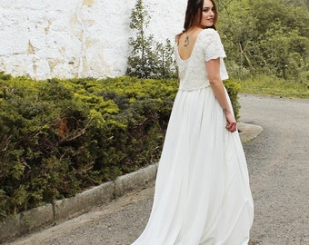 Unique Viking Style Wedding Gown with Short Sleeves for Forest Hand-fasting