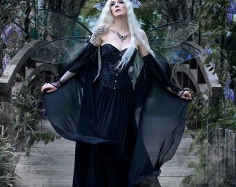 Gothic Black Wedding Dress - Ethereal Faerie Bridal Gown - Elegant Alternative Bride Attire