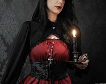 Ceinture corset gothique romantique en brocart noir - Serre-taille élégant victorien