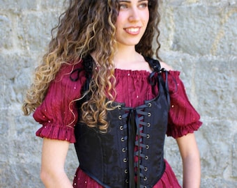 Off the shoulder top for renfest costume, Renaissance chemise, Dark red musketeer blouse, Swordswoman top, Pagan goth medieval renfaire OOAK