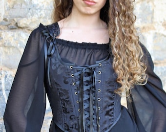 Renaissance corset bodice stays, Overbust witch corset top, Cottage core peasant bodice, Dark academia stays, Black fairy larp costume goth