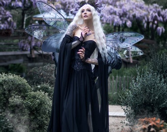 Enchanted Dark Fairy Gown With Long Sleeves - Fantasy Couture