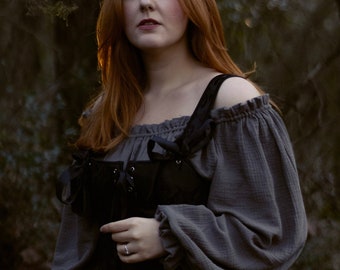 Handmade Renaissance Style Long Sleeve Blouse | Organic Cotton, Puff Sleeves