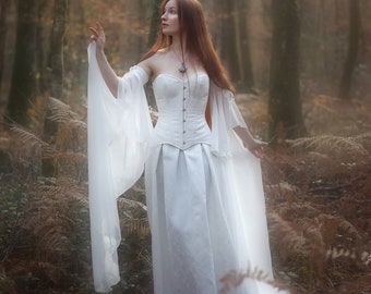 Ethereal Elven Wedding Dress with Enchanting Long Sleeves - Fairy Tale Bridal Gown