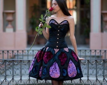 Dark couture dress, Luxury gothic dress, Dramatic dark wedding dress, Haute goth corset dress, Velvet fantasy short bridal dress, Halloween