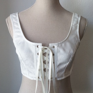 Regency short stays, Historical undergarments, White brocade regency stays, Front lacing bustier, Renaissance bustier empire stay