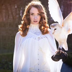 Elven bridal cape, High neck cape, Fantasy wedding cape, Elf bridal capelet, Neck corset cloak, Wedding wing cape, Elven wedding dress ivory