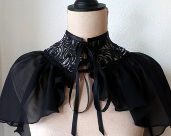 Black Lace Up High Neck Capelet for Dark Aesthetic enthusiasts