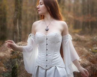 Whimsical Elven Wedding Dress - Ethereal Design with Enchanting Long Sleeves