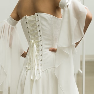 Mangas de boda, cubierta de gasa desmontable, chaqueta de novia, corsé, pieza de marfil, accesorio de boda para brazos, conjunto de dama de honor, ropa alternativa, sin cola