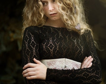 Victorian Lace Mesh Shirt Romantic Sheer Long Sleeve Blouse Gothic Layer Cottagecore Top Witchcore Base Festival Inspired Piece Dark Fairy