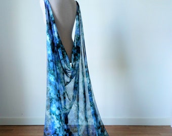 Blue elven cape, Chiffon cloak for fantasy wedding, Elven shoulder cape, Long blue wedding cape, Tie dye cloak, Fairytale wedding dress cape