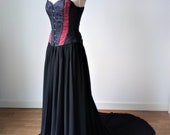 Black and red wedding dress, Gothic wedding dress, Black wedding dress, Chiffon skirt, Brocade corset, Burgundy, Steampunk wedding dress