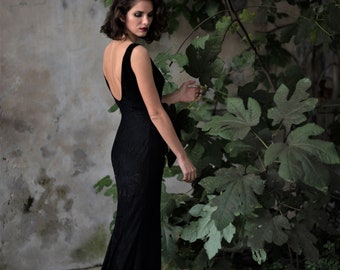 READY to SHIP Black wedding dress, Gothic wedding gown, Black lace bridal dress Mermaid bridal fitted open back slip elegant goth dress edgy