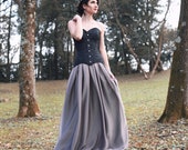 Boho alternative black wedding dress, Grey witch bridal skirt and corset, Flowy bride gown for moody enchantress fairytale small nuptial