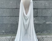 Wedding cloak for brides, Viking wedding cape, Norse pagan dress cape, Chiffon long cloak, Natural white bridal cape, Medieval fantasy elope