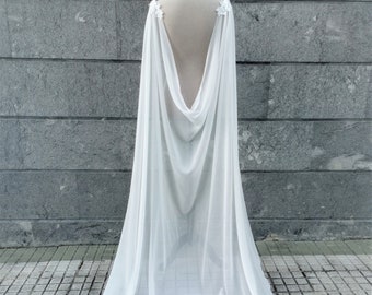 Wedding cloak for brides, Viking wedding cape, Norse pagan dress cape, Chiffon long cloak, Natural white bridal cape, Medieval fantasy elope