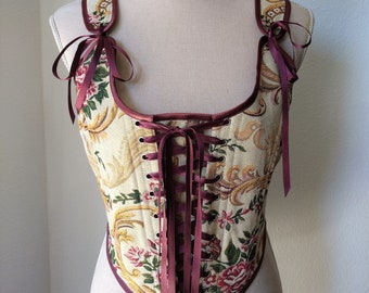 READY TO SHIP Tapestry corset stays, Cottagecore bodice in dark red floral tapestry, Renaissance corset, Floral corset top, Vintage overbust