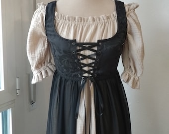 Renaissance Chemise Kleid, Schulterfrei Cottage Core Kleid, Kurzarm Viktorianisches Unterkleid, Baumwoll Kleid für Renfair Kostüm Pirat