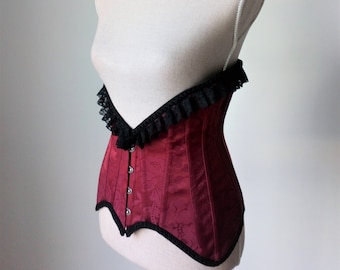 Edwardian corset ready to ship, Masquerade underbust corset, Gothic burgundy corset, Burlesque circus cincher, Dark red luxury gift for her