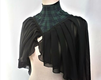 Victorian plaid neck cape for edwardian costume, High neck victorian ball cloak, Corseted cape for historical costume party, 1890 cape plaid