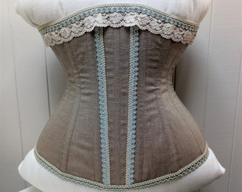 Underbust renaissance corset in natural linen, Elf corset cottage core, Goblin core underbust, Fairy steampunk bodice, Viking corset belt